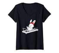 Women's Fluffy Easter Bunny Doing Pilates Reformer Machine Pilates V-Neck T-Shirt