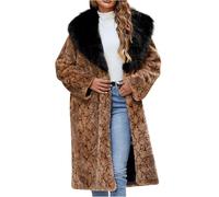 Womens Fluffy Faux Fur Coats Luxury Open Front Winter Leopard Cardigans Long Sleeve Lapel Collar Knee Length Jacket