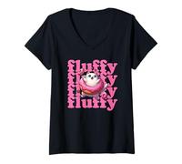 Womens Fluffy Funny Fat Pink Doughnut Cat Women Girls V-Neck T-Shirt