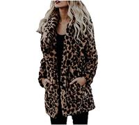 Womens Fluffy Fuzzy Coats Faux Fur Jacket Vintage Fur Leopard Print Mid-Length Parka Coat Winter Warm Outwear Long Sleeve Overcoat Loose Lapel Shaggy Cardigan Plus Size Fleece Teddy Jacket