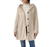 Women's Fluffy Hoodies Coats Lapel Collar Longline Jacket Fleece Cardigan Coat Winter Plush Jackets Long Sleeve Button Front Coat Long Warm Comfy Knit Textured Hooded Sweatshirt Cardigans Hoody Jacket