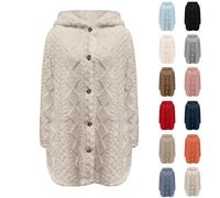 Women's Fluffy Hoodies Coats Lapel Collar Longline Jacket Fleece Cardigan Coat Winter Plush Jackets Long Sleeve Button Front Coat Long Warm Comfy Knit Textured Hooded Sweatshirt Cardigans Hoody Jacket