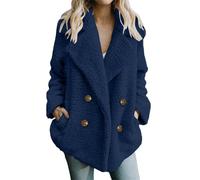 Women's Fluffy Lapel Collar Jacket Fleece Cardigan Coats Winter Plush Jackets Soft Long Sleeve Button Front Knit Textured Coat Long Warm Comfy Longline Sweatshirt Cardigans Winter Plus Size Jacket
