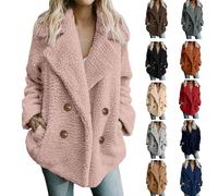 Women's Fluffy Lapel Collar Jacket Fleece Cardigan Coats Winter Plush Jackets Soft Long Sleeve Button Front Knit Textured Coat Long Warm Comfy Longline Sweatshirt Cardigans Winter Plus Size Jacket