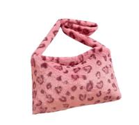 Women's Fluffy Leopard Print Shoulder Bag, Pink Slouchy Tote, 1 Piece | Integrated long patterned strap, rectangular body, for everyday belongings, casual outings, travel, autumn and winter outfits