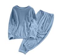 Womens Fluffy Loungewear Pyjamas Sets 2 Piece Sleepwear Casual Loose Fleece Pullover Lounge Pants Plush Thick Winter Nightwear Winter Cozy Pajamas PJs Set Blue
