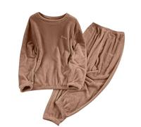 Womens Fluffy Loungewear Pyjamas Sets 2 Piece Sleepwear Casual Loose Fleece Pullover Lounge Pants Plush Thick Warm Winter Nightwear Soft Cozy Pajamas Pjs Set Brown