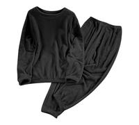 Womens Fluffy Loungewear Pyjamas Sets 2 Piece Sleepwear Casual Loose Fleece Pullover Lounge Pants Plush Thick Winter Nightwear Winter Cozy Pajamas PJs Set Black