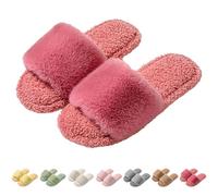 Womens Fluffy Mules, Fluffy Open Toe Slippers Women, Flat Bottom Slippers Faux Fur Sliders Wide Fit Shoes Memory Foam Comfortable Slipper Anti Slip Indoor Footwear Cosy Warm House Slipper