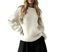 Women's Fluffy Oversized Jumper Made of Soft Teddy Knit, Cuddly Crew Neck Jumper for a Cosy Winter Look, Casual Knitted Jumper in Fur Look, style_z04 white, M