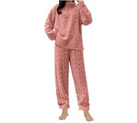 Women's Fluffy Pajamas Set Fleece 2 Piece Sherpa Quarter Zip Pullover Wide Leg Pants Sets Fuzzy Tesst Sleepwear Winter Warm Fur PJs Thickened Plushed Loungewear Nightwear Pink