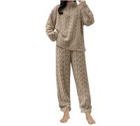 Women's Fluffy Pajamas Set Fleece 2 Piece Sherpa Quarter Zip Pullover Wide Leg Pants Sets Fuzzy Tesst Sleepwear Winter Warm Fur PJs Thickened Plushed Loungewear Nightwear UK Clearance Khaki