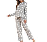 Women's Fluffy Pyjamas Set Fleece Pullover Lounge Pants Loose Plush Fuzzy Sleepwear 2 Piece Pjs Sets Winter Warm Flannel Loungewear Teddy Cosy Nightwear Sherpa Thicken Star Print PJ Set Clearance