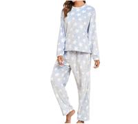 Women's Fluffy Pyjamas Set Fleece Pullover Lounge Pants Loose Plush Fuzzy Sleepwear 2 Piece Pjs Sets Winter Warm Flannel Loungewear Teddy Cosy Nightwear Sherpa Thicken Star Print PJ Set Clearance