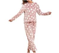 Women's Fluffy Pyjamas Set Fleece Pullover Lounge Pants Loose Plush Fuzzy Sleepwear 2 Piece Pjs Sets Winter Warm Flannel Loungewear Teddy Cosy Nightwear Sherpa Thicken Star Print PJ Set Clearance Red