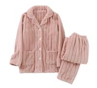 Women's Fluffy Pyjamas Set Long Sleeve Teddy Fleece Top And Thermal Bottoms Pajamas Plush Fuzzy Sleepwear 2 Piece Pjs Sets Winter Warm Thicken Flannel Pyjamas Loungewear Coral Plush Fleece Nightwear