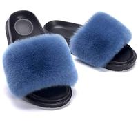 Womens Fluffy Sliders,Rabbit Plush EVA Sole Fashion Plush Flip-Flops Super Fluffy Non-slip Wear-resistant Sole Fur Slides with Arch Support Open Toe Flat Sandals for Indoor Outdoor Flat Slippers
