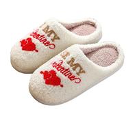 Women's Fluffy Slippers, Cute Love Heart Embroidered Plush House Slippers, Cozy Memory Foam Slip - on Indoor Bedroom, Living Room, Warm Non - Slip Home Slippers for Women Men