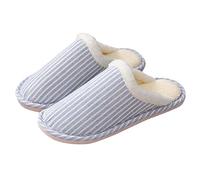 Women's Fluffy Slippers, Plush Hut Shoes, Stripes, Winter Slippers, Warm Lined Slippers, Home Plush Slippers, Cotton Shoes, Non-Slip, sky blue, 4.5 UK