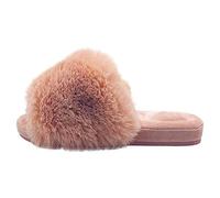 Womens Fluffy Slippers,Rubber Sole Material Ladies Slippers Artificial Short Ultra-Soft Flat Comfy Slides with Arch Support Open Toe Flat Sandals