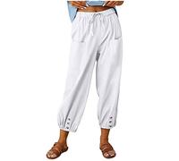 Women's Fluid Trousers Elastic Breathable with Pocket Jogging Trousers Hippie Wide Waist Breathable Breathable Sweat Pants Straight High Waist E Girl, white, XXL