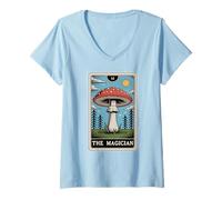 Womens Fly Agaric Amanita Muscaria Mushroom The Magician Tarot Card V-Neck T-Shirt
