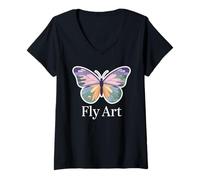 Women's Fly Art Butterfly Nature Calm Serene Boho Peaceful V-Neck T-Shirt