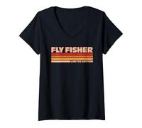 Women's Fly Fisher Retro Sunrise V-Neck T-Shirt
