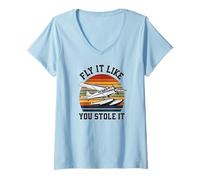 Womens Fly It Like You Stole It Seaplane Pilot Retro Aviation V-Neck T-Shirt
