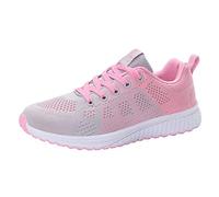 Womens Fly Knit Mesh Sneakers, Womens Block Color Mesh Sneakers, Fashion and Lightweight Trainers Breathable Flat Soled Trainers Comfortable Low-Top Running Shoes Casual Lace-Up Shoes Grey