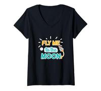 Women's Fly Me to the Moon Space Adventure Cutte Funny Theme V-Neck T-Shirt