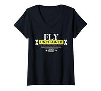 Womens Fly Unchained - Urban Typography Streetwear V-Neck T-Shirt