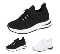 Women's Fly Weave Breathable Trainers - Comfortable Korean Hundred Lace Up Hollow Out Casual Shoes Mesh Chunky Casual Sports Shoes Lightweight Summer Autumn Trainers Air Cushion Walking Shoes, AA