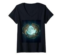 Women's Flying Bass Fish Under The Terrestrial Moon for Fish Lovers V-Neck T-Shirt