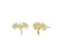 Women's Flying Dragon Stud Earrings with Rhinestone Crystals, Small Cute Party Animal Fantasy Halloween Jewelry, One Size, Zinc Rhinestone, Rhinestone