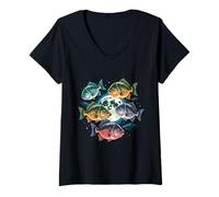 Women's Flying Fish Under The Terrestrial Moon for Fish Lovers V-Neck T-Shirt