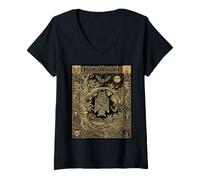 Women's Flying Fox Tarot Card Constellation Bat Gothic V-Neck T-Shirt