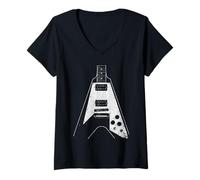 Womens Flying Guitar Distressed Effect, Rock Metal Punk Music V-Neck T-Shirt