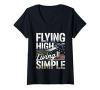 Womens Flying High Living Simple Air Force Veteran Farmer V-Neck T-Shirt
