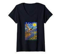 Women's Flying Immigrant Mallard Duck in The Starry Night Painting V-Neck T-Shirt