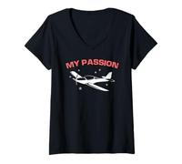 Womens Flying is My Passion Light Aircraft Pilot Motivation V-Neck T-Shirt