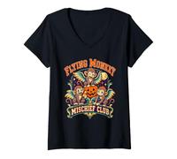 Women's Flying Monkey Mischief Club Halloween V-Neck T-Shirt