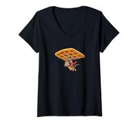 Womens Flying Mouse Pilot Waffle Sweet Design V-Neck T-Shirt