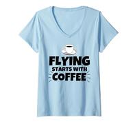 Women's Flying Starts with Coffee V-Neck T-Shirt