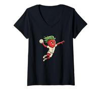 Women's Flying Strawberry Handball Player 7 Action Hero V-Neck T-Shirt