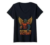 Womens Flying to Victory Football Wings Power V-Neck T-Shirt