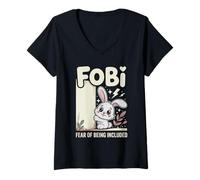 Womens FOBI Fear of Being Included Cute Bunny Owner Pet Lover V-Neck T-Shirt