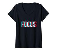 Womens Focus - Optical Illusion Trippy Motivational V-Neck T-Shirt