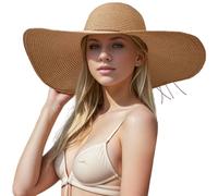 Women's Folable Floppy Hat,Wide Brim Sun Protection Straw Hat UPF 50 Summer Hat Foldable Roll up Floppy Beach Hats for Women, Khaki-1, 7 1/8/7 1/4