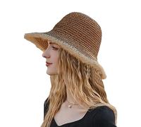 Women's Folable Floppy Hat,Wide Brim Sun Protection Straw Hat UPF 50 Summer Hat Foldable Roll up Floppy Beach Hats for Women, Khaki-3, 7 1/8/7 1/4